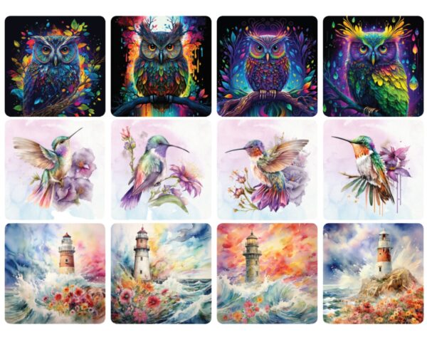 Set of 4 - Custom Acrylic  Drink Coasters Owl, Birds, Lighthouse, Floral Choose Your Design Housewarming Gift - Image 2