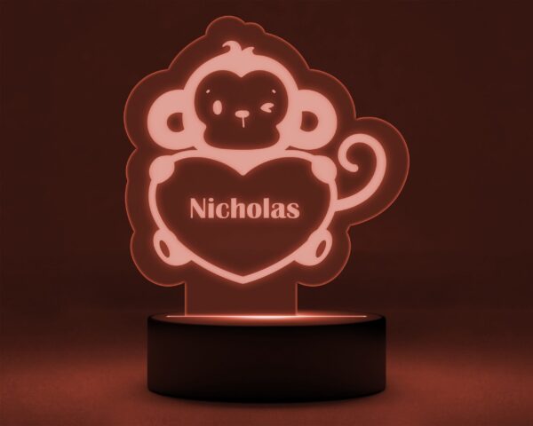 Monkey Personalised Night Light | Kids Room Custom Name Lights | Acrylic | Nursery Decor | Gift for Kids | & Birthday